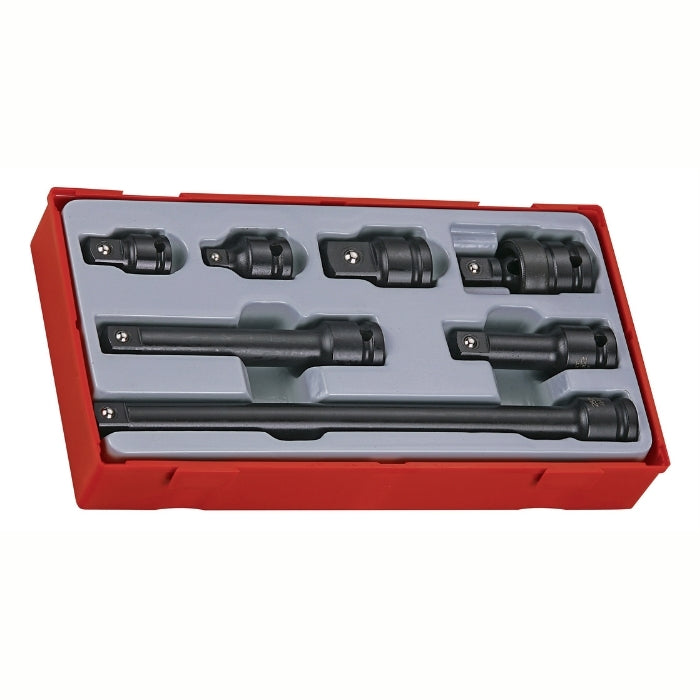 Teng Tools 1/2" Impact Socket Accessories Set 11 Pieces with grey and red carry case, on a white background
