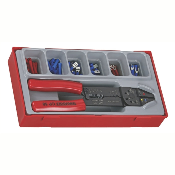 Teng Tools Crimping Pliers Set 121 Pieces with grey and red carry case, on a white background