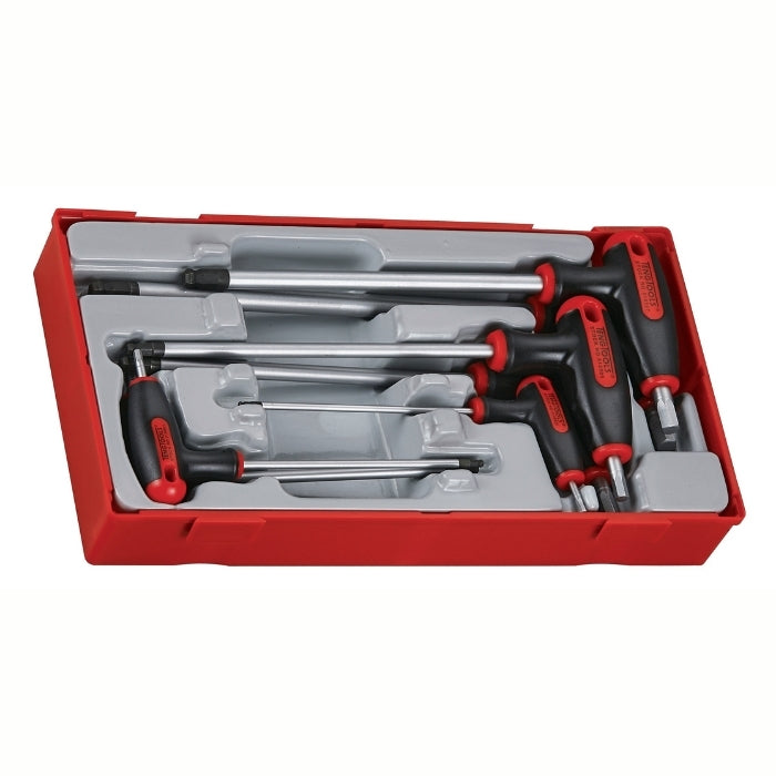 Teng Tools T-Handle Ball Point Hex Key 7 Pieces with grey and red carry case, on a white background