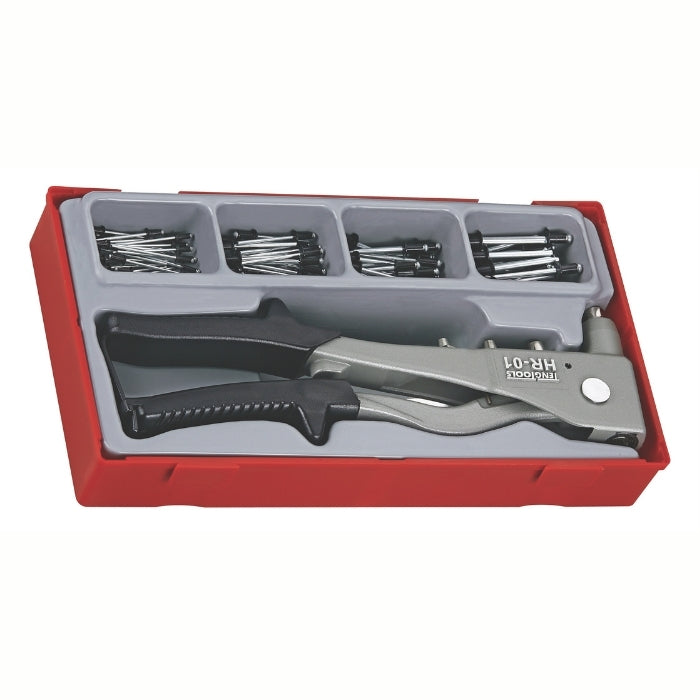 Teng Tools Rivet Gun Set 81 Pieces with grey and red carry case, on a white background