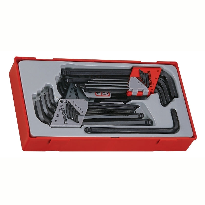 Teng Tools Hex Key Set 28 Pieces with grey and red carry case, on a white background