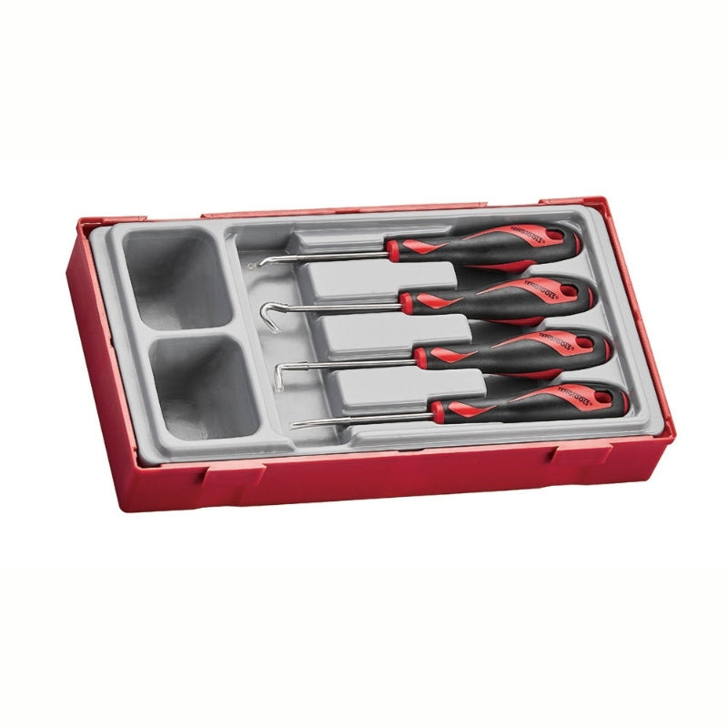 Teng Tools Hook and Pick Set 4 Pieces with grey and red carry case, on a white background