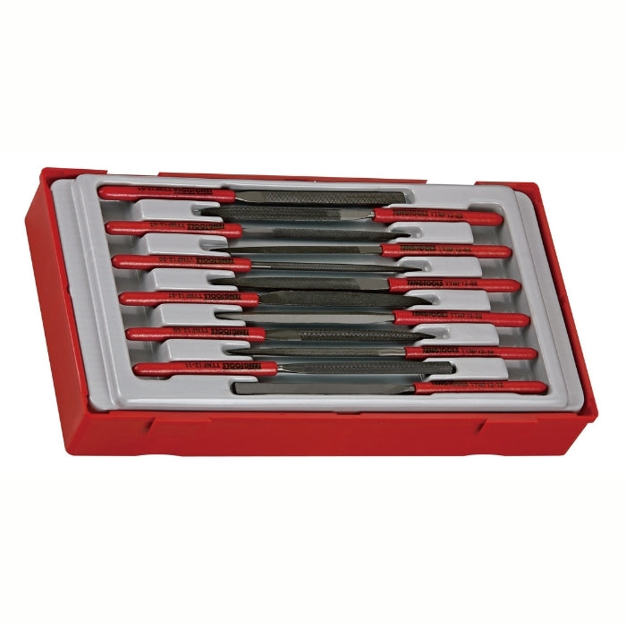 Teng Tools Needle File Set 12 Pieces with grey and red carry case, on a white background