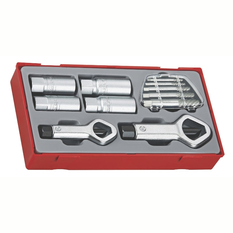 Teng Tools Extractor Nut Splitter 11 Pieces Set with grey and red carry case,