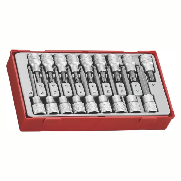 Teng Tools 1/2" TX Bit Socket Set 18 Pieces with grey and red carry case, on a white background