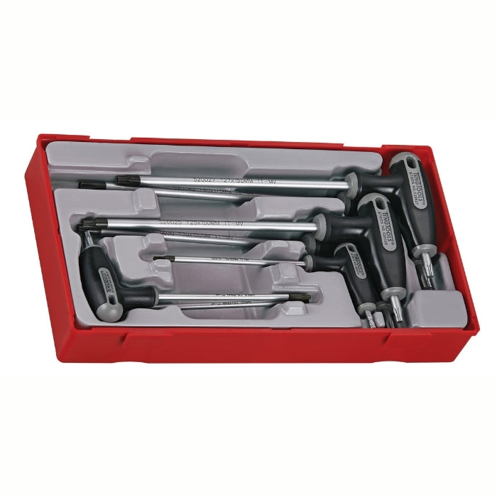 Teng Tools TX Key Set T Handle 7 Pieces with grey and red carry case, on a white background