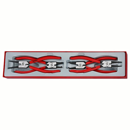 Teng Tools Circlip Plier 4 Piece Set with grey and red carry case, on a white background