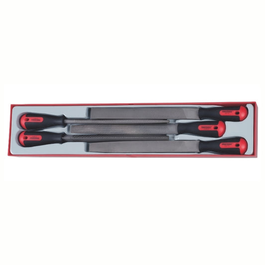 Teng Tools File 5 Piece Set with grey and red carry case, on a white background