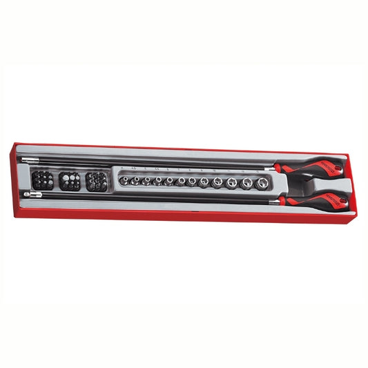 Teng Tools Socket & Bit Set 41 Pieces with grey and red carry case, on a white background