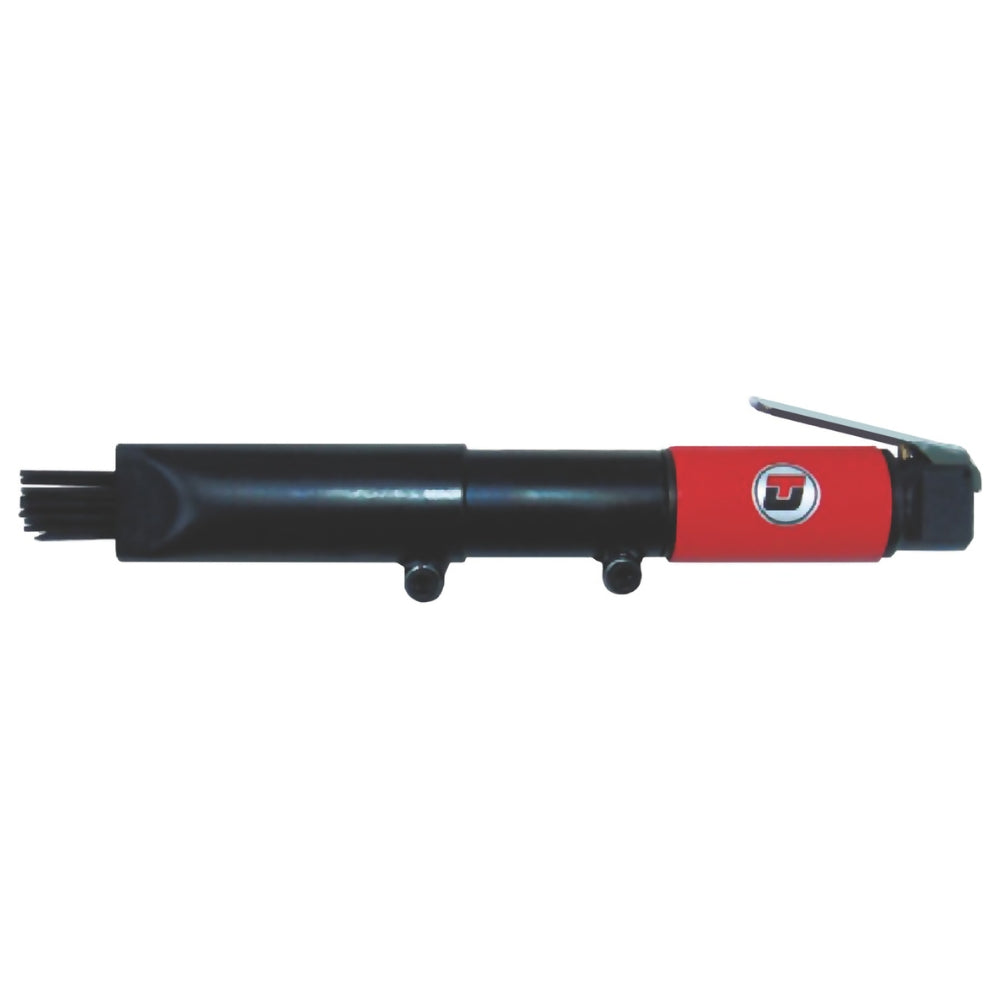 Red and Black Universal Tools Needle Scaler power tool with logo on the side, on a white background