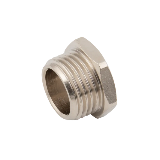 Silver Nickel Male Threaded Hex Blanking Plug Fitting on a white background