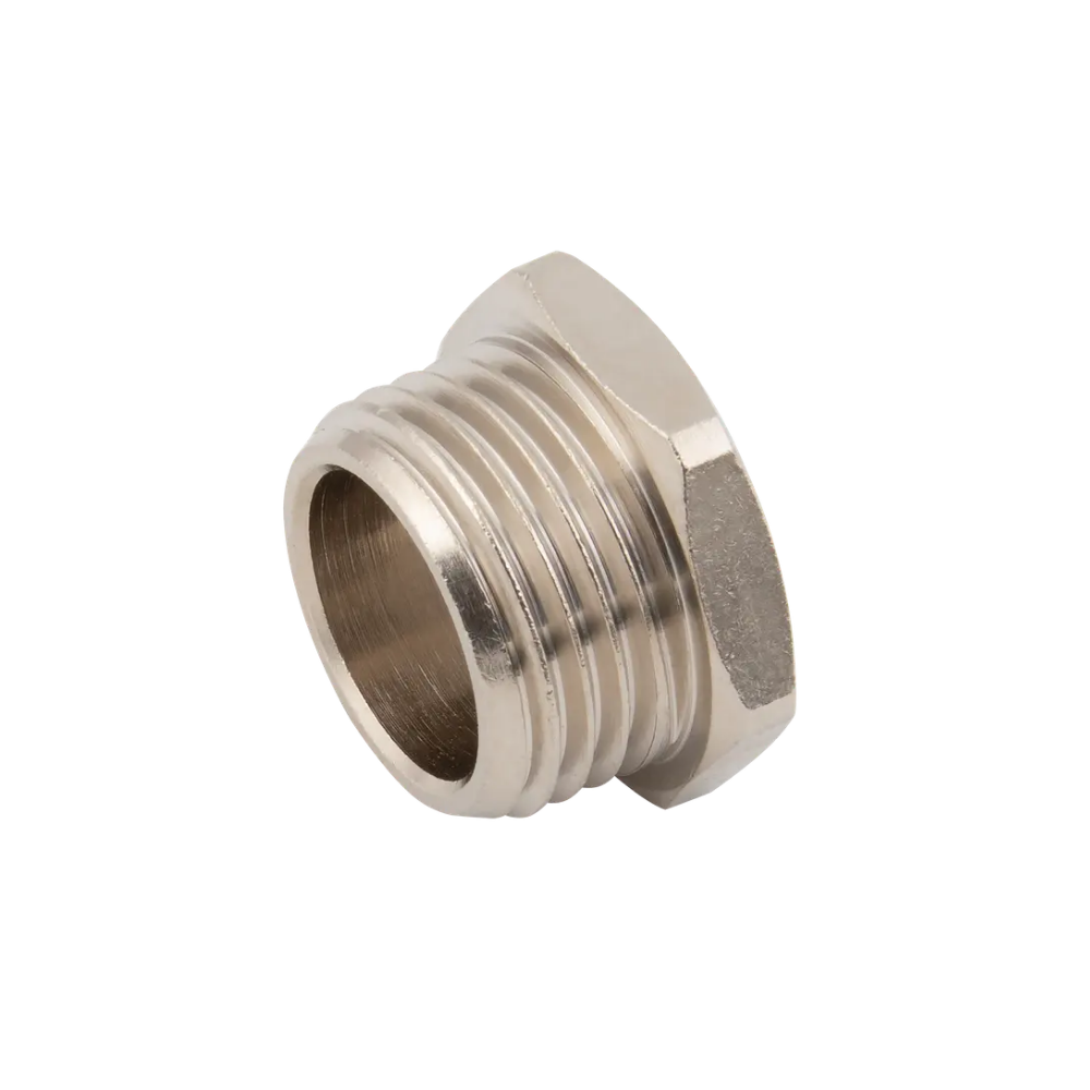 Silver Nickel Male Threaded Hex Blanking Plug Fitting on a white background