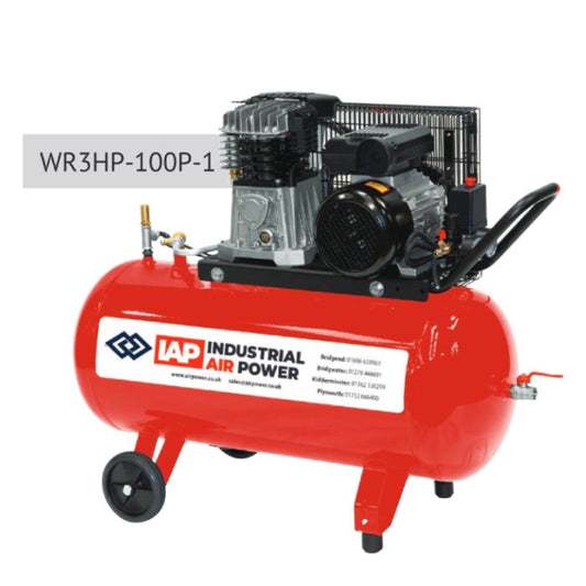 Red Workhorse air compressor on wheels with logo on the side on a white background