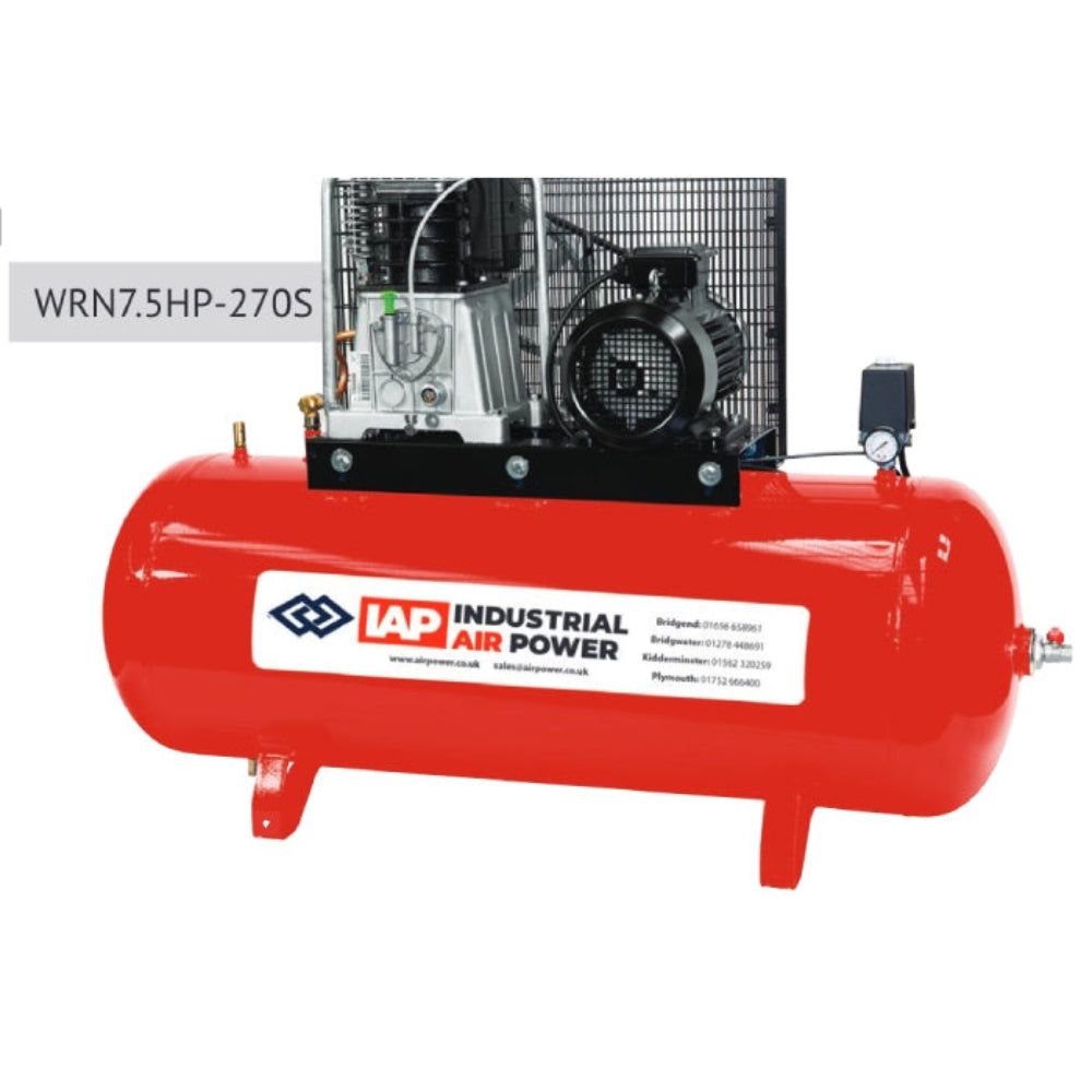 Red Workhorse air compressor on wheels with logo on the side on a white background