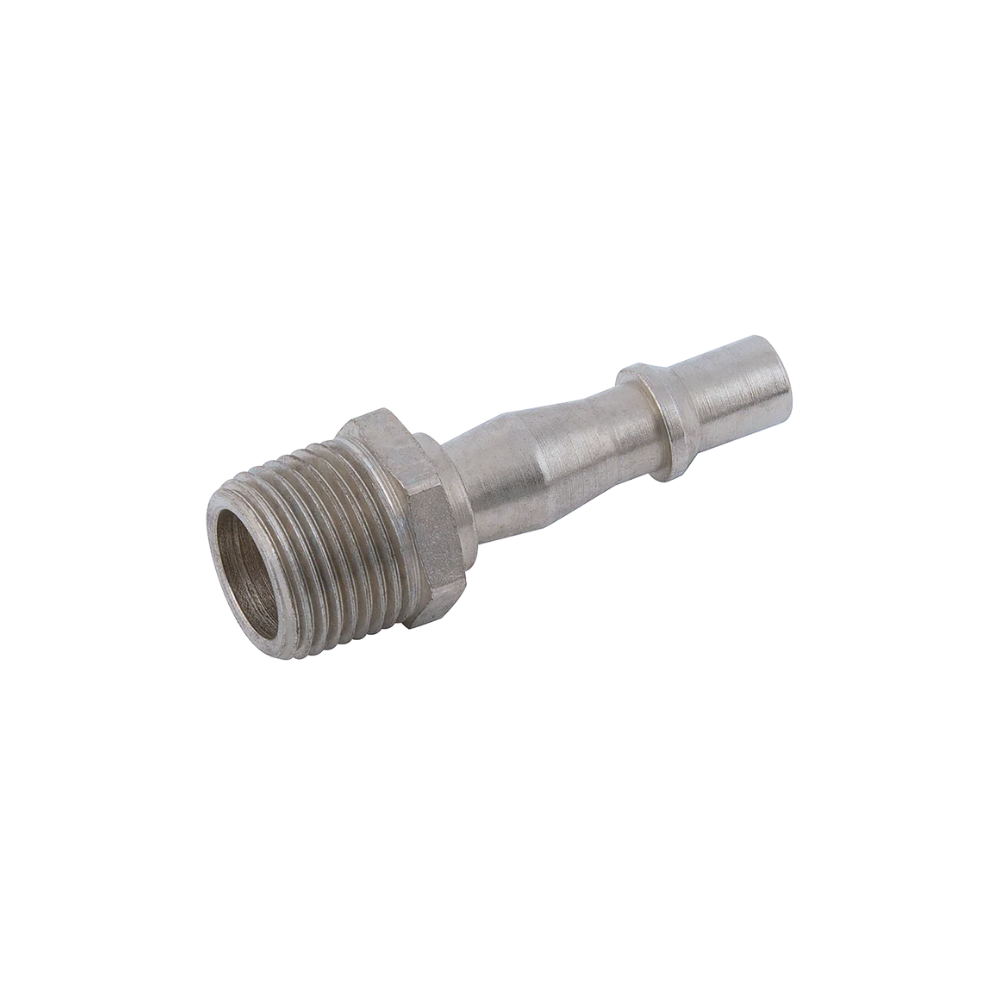 Silver Nickel Taper Male Plug Fitting on a white background