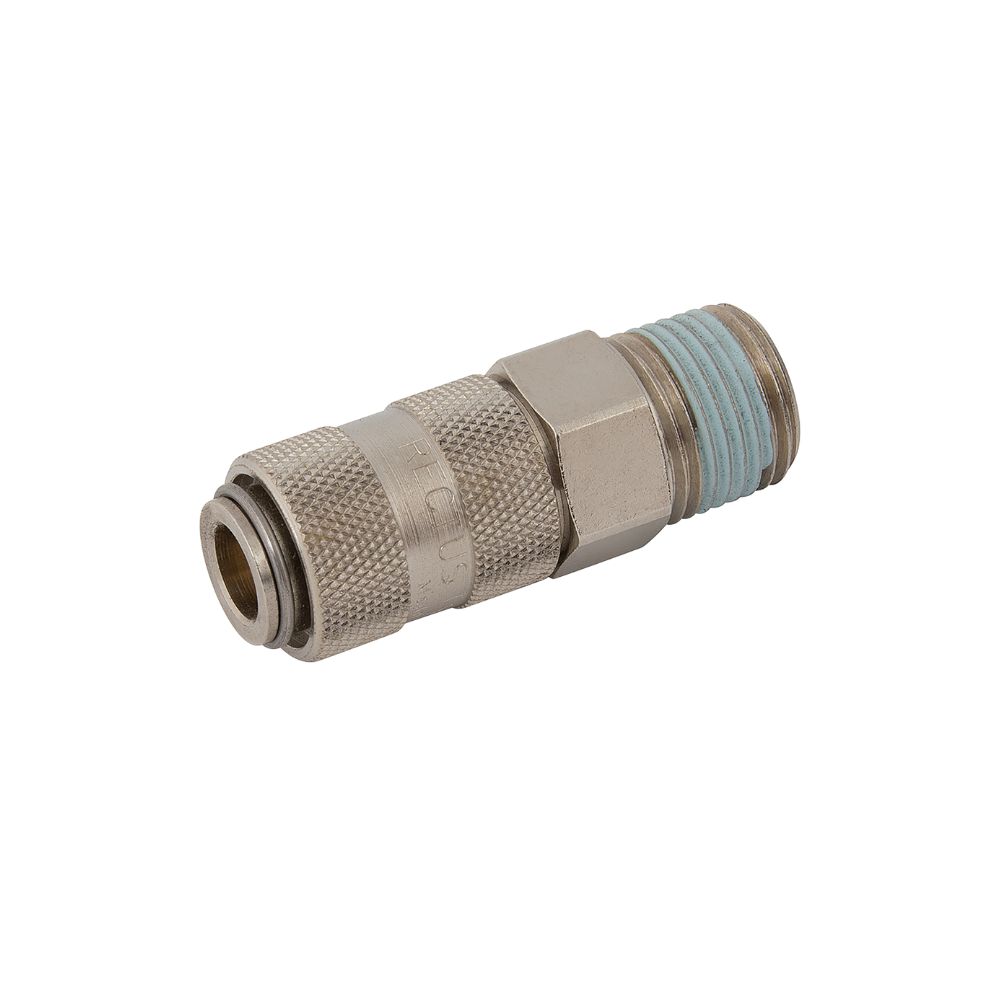 Silver Nickel Male Threaded Coupling on a white background
