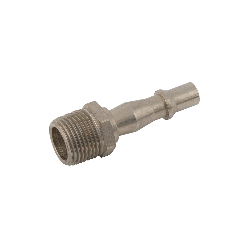 Silver Nickel Taper Male Plug Fitting on a white background