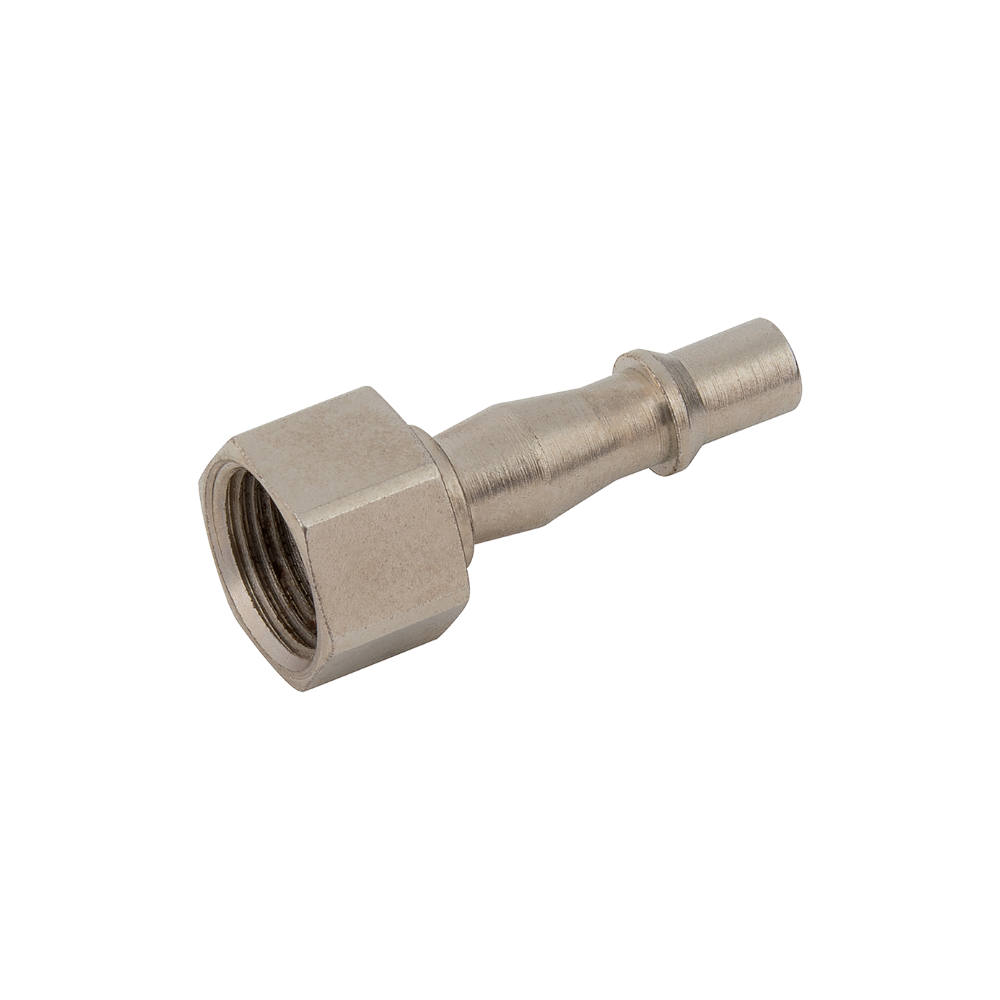 Silver Nickel Taper Female Plug Fitting on a white background