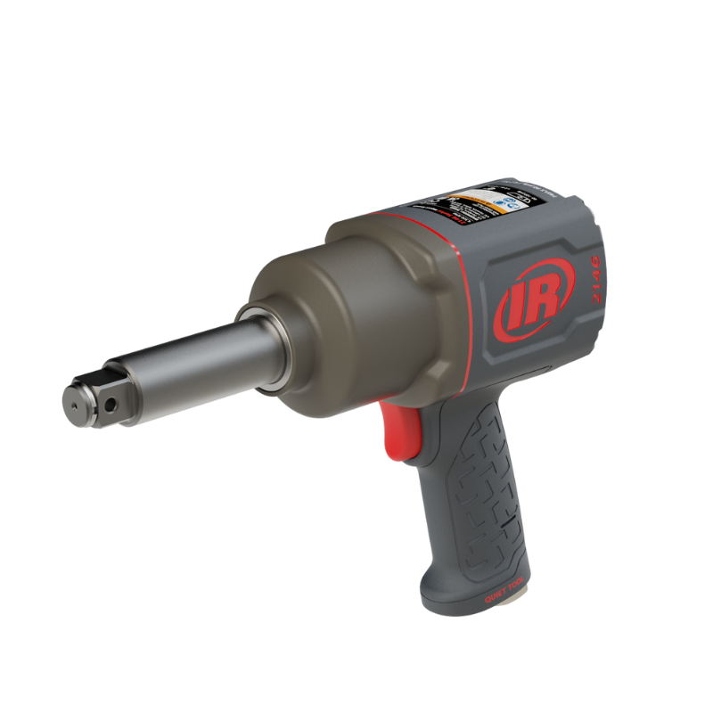 Grey Ingersoll Rand Max Series High Torque Pistol Impact Tool with red detailing and logo on the side,  bare tool with extended anvil on a white background