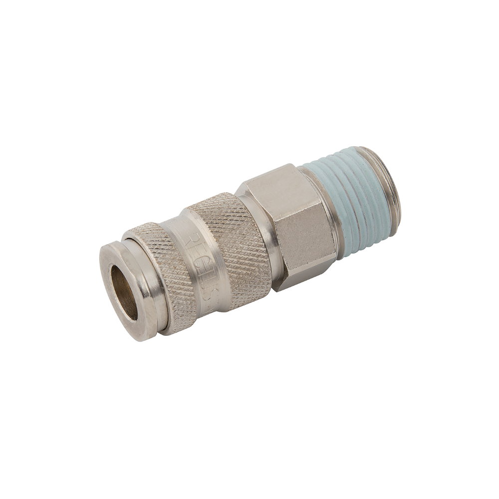 Silver Nickel Male Threaded Coupling on a white background