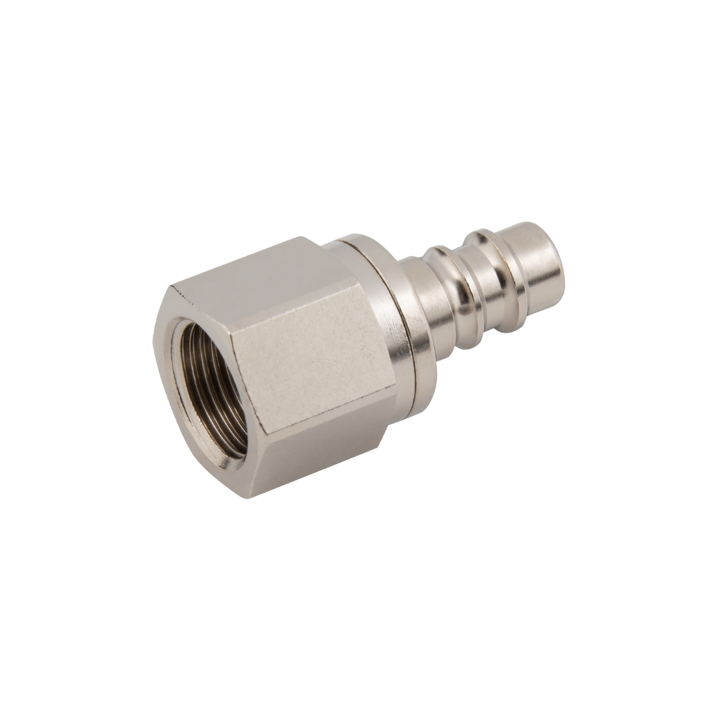 Silver Nickel Taper Female Plug Fitting on a white background