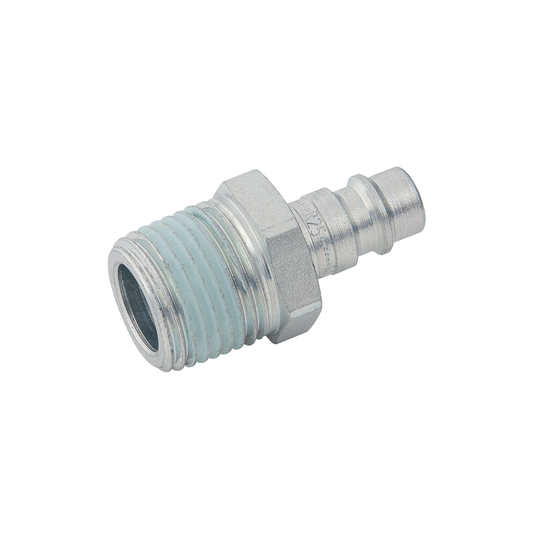 Silver Nickel Taper Male Plug Fitting on a white background