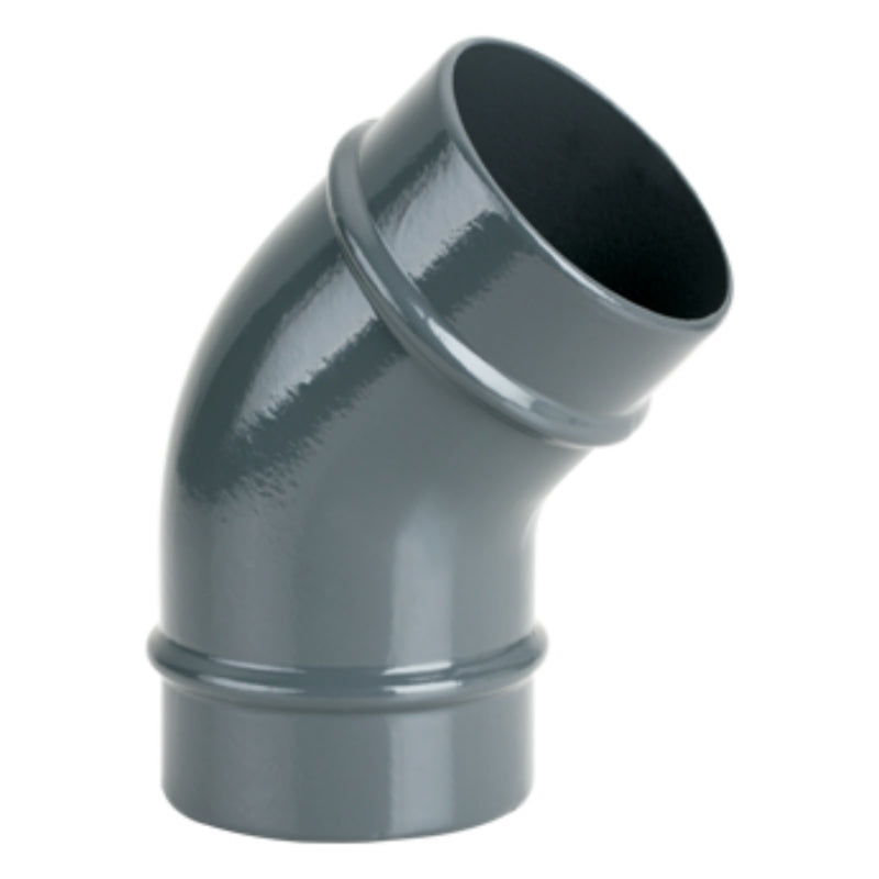 Grey Airpipe 45° Angle Equal Elbow Pipe Connector Fitting and Support, on a white background  