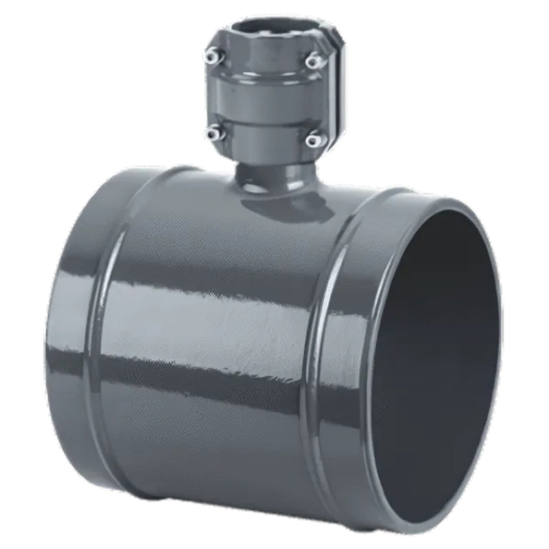 Grey Airpipe Aluminium Reducing Plumbing Pipe to Pipe Connector fitting and support on a white background