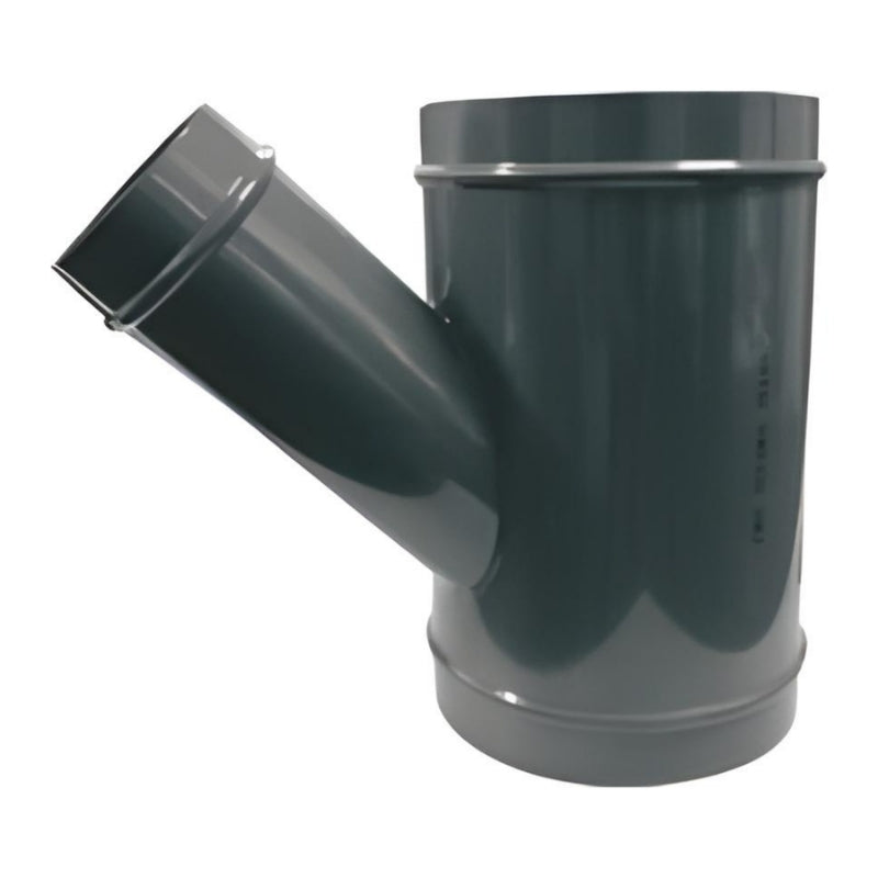 Grey Airpipe Aluminium 45° Angle Lateral Tee, plumbing pipe connector fitting and support on a white background 
