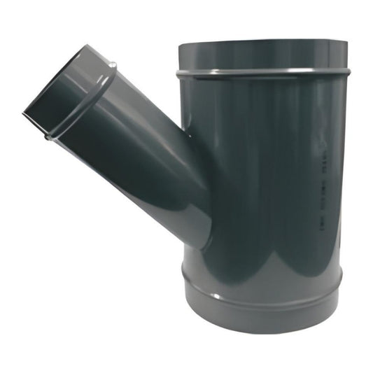 Grey Airpipe Aluminium 45° Angle Lateral Tee, plumbing pipe connector fitting and support on a white background 