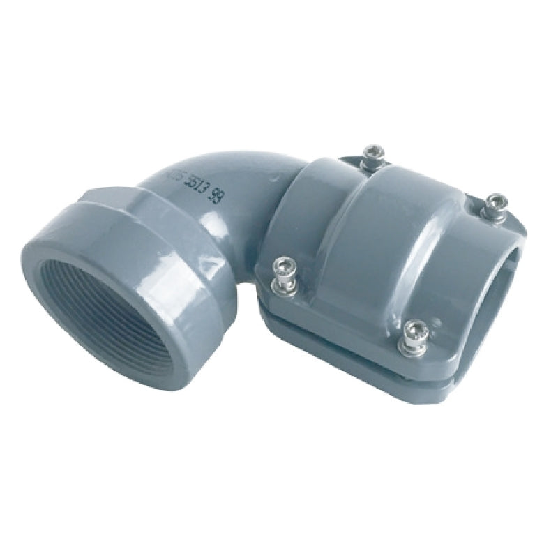 Grey Airpipe 90° Elbow Pipe with Female Thread, pipe connector, on white background 