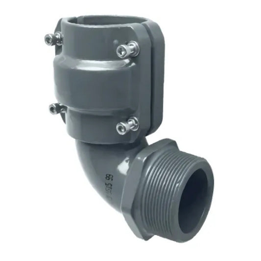 Grey Airpipe 90° Elbow Pipe with Male Thread, pipe connector, on white background 