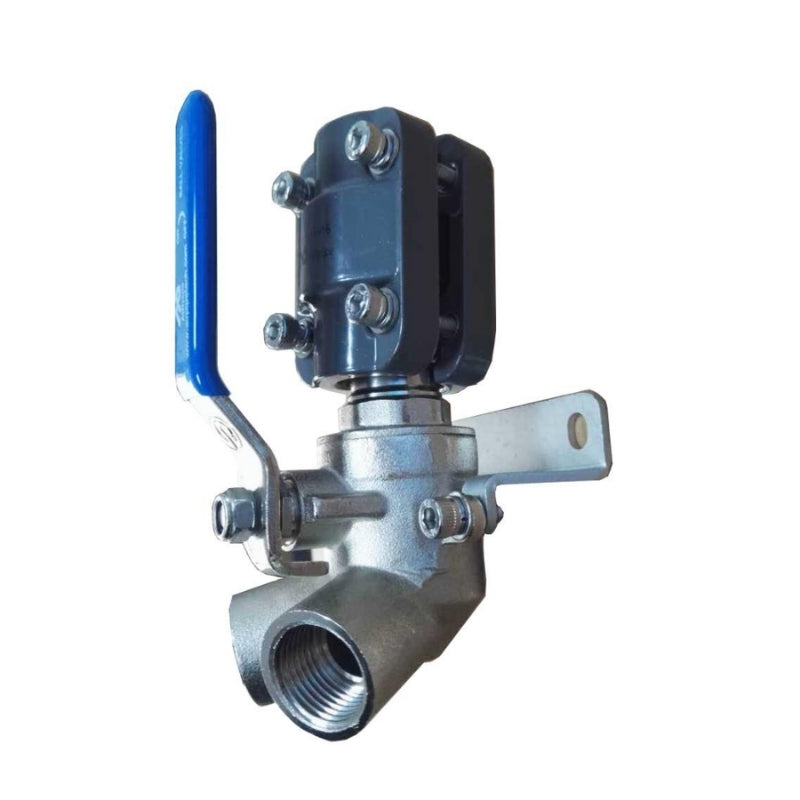 Grey, Blue and  Silver Airpipe Brass Valve with Female Thread, plumbing fitting and support, on a white background