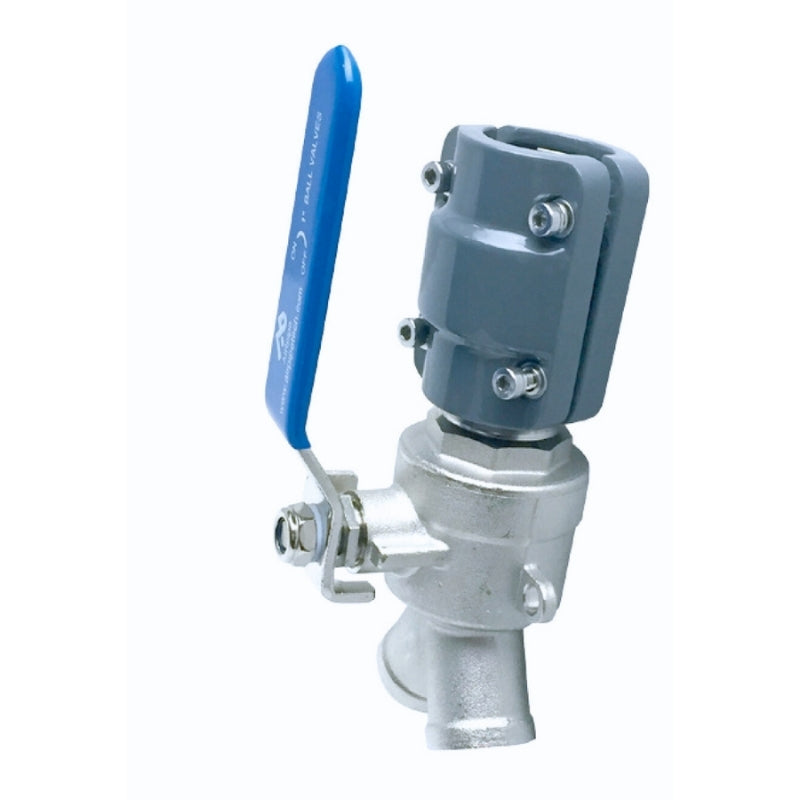 Grey, Blue and  Silver Airpipe Brass Valve with Female Thread, plumbing fitting and support, on a white background