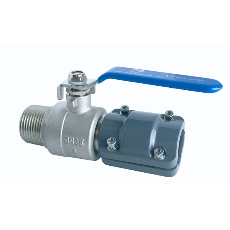 Grey, Blue and  Silver Airpipe Brass Valve with Male Thread, plumbing fitting and support, on a white background