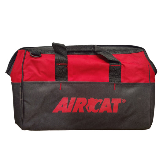 Red and Black Aircat Canvas Toolbag with shoulder strap and aircat logo on the side on a white background