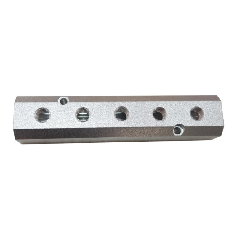 Silver Stainless Steel Airpipe Manifold Pipe Connector plumbing fitting with female thread on a white background
