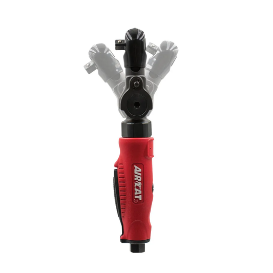 Black and red ratchet showcasing a movable head on a white background