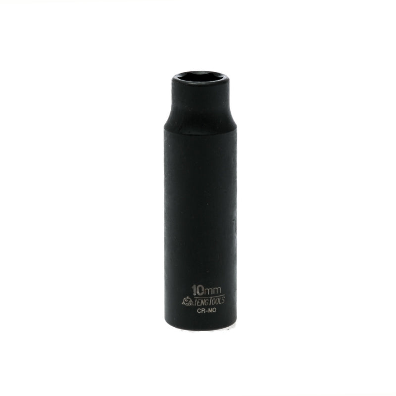 Black Teng Tools 3/8" Deep Impact Socket with engraving of tool details on the side, bare tool on a white background