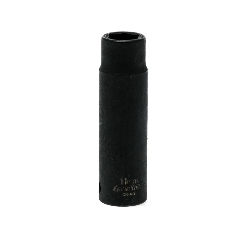 Black Teng Tools 3/8" Deep Impact Socket with engraving of tool details on the side, bare tool on a white background