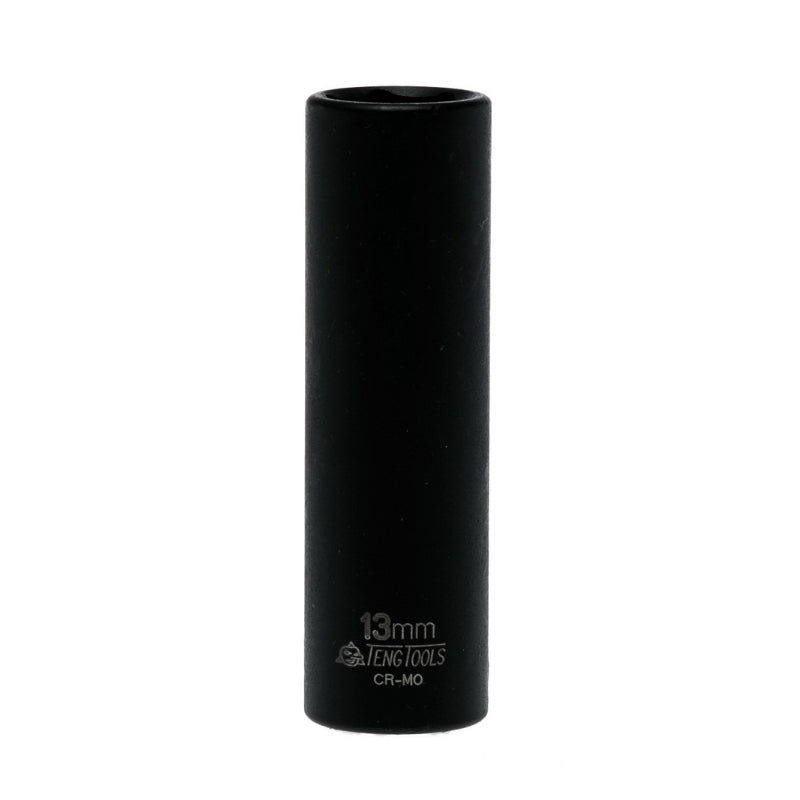 Black Teng Tools 3/8" Deep Impact Socket with engraving of tool details on the side, bare tool on a white background