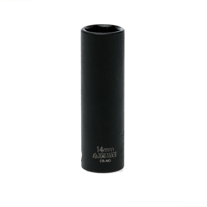 Black Teng Tools 3/8" Deep Impact Socket with engraving of tool details on the side, bare tool on a white background