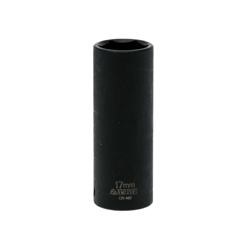 Black Teng Tools 3/8" Deep Impact Socket with engraving of tool details on the side, bare tool on a white background