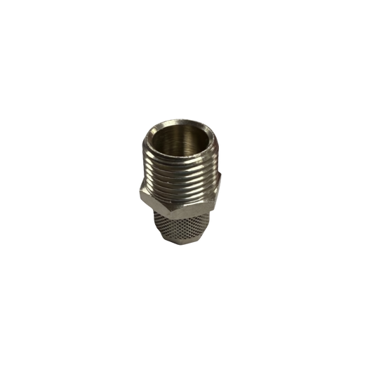 Silver Nickel Male Threaded Adaptor Fitting on a white background