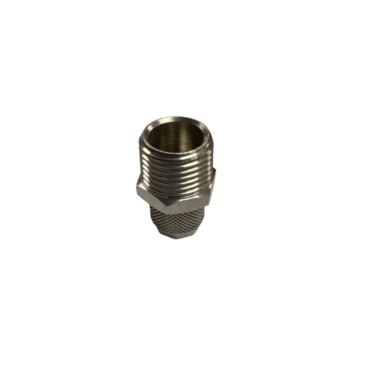 Silver Nickel Male Threaded Adaptor Fitting on a white background