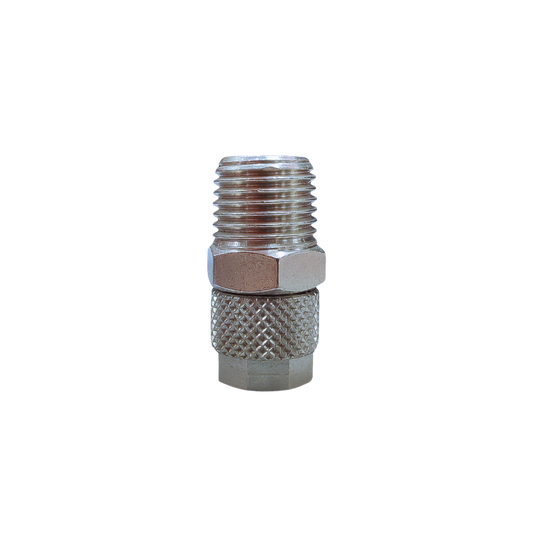 Silver Nickel Male Threaded Adaptor Fitting on a white background