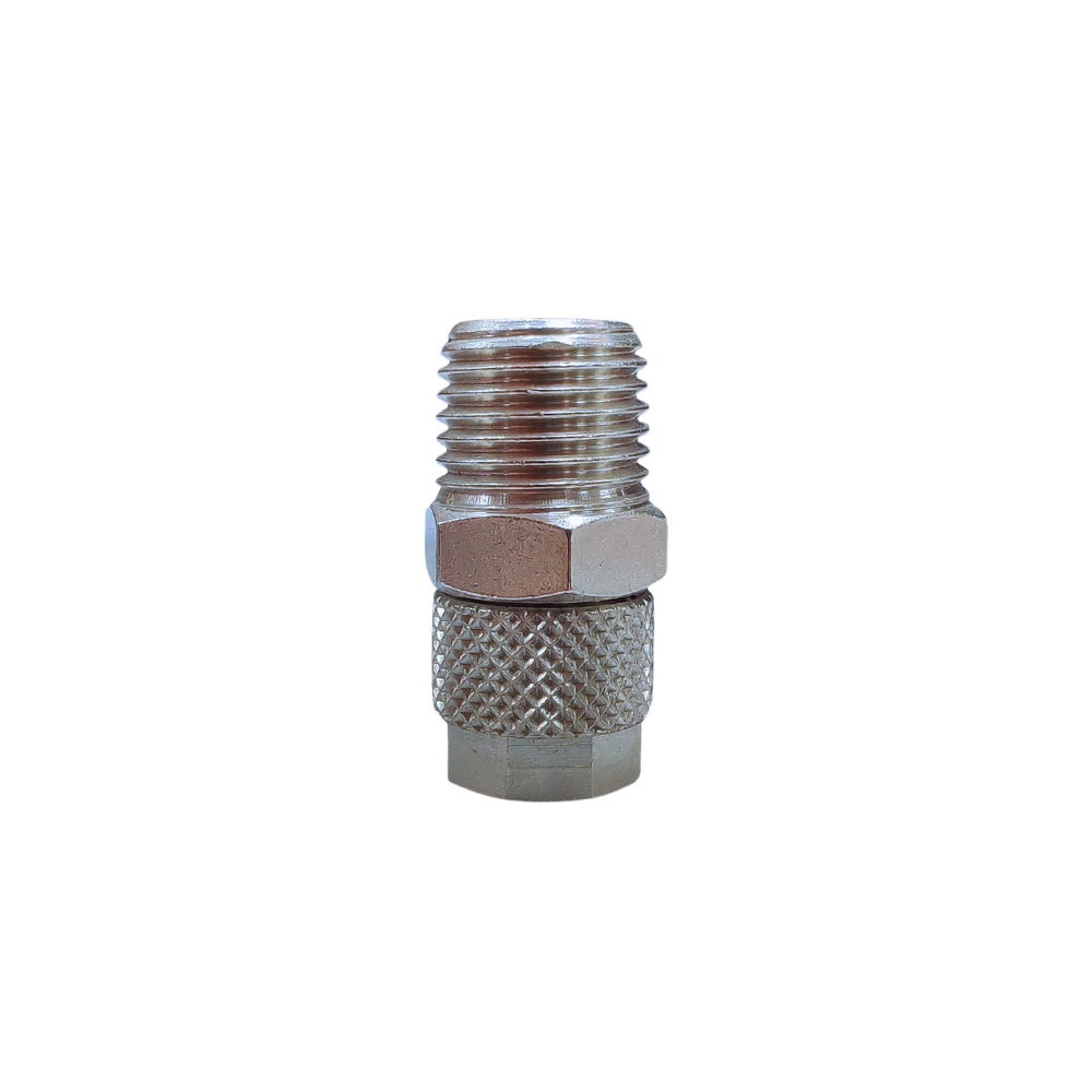 Silver Nickel Male Threaded Adaptor Fitting on a white background