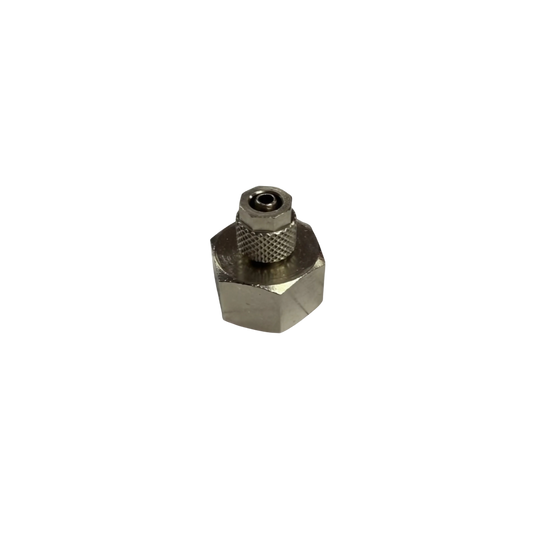 Silver Nickel Female Threaded Adaptor Fitting on a white background