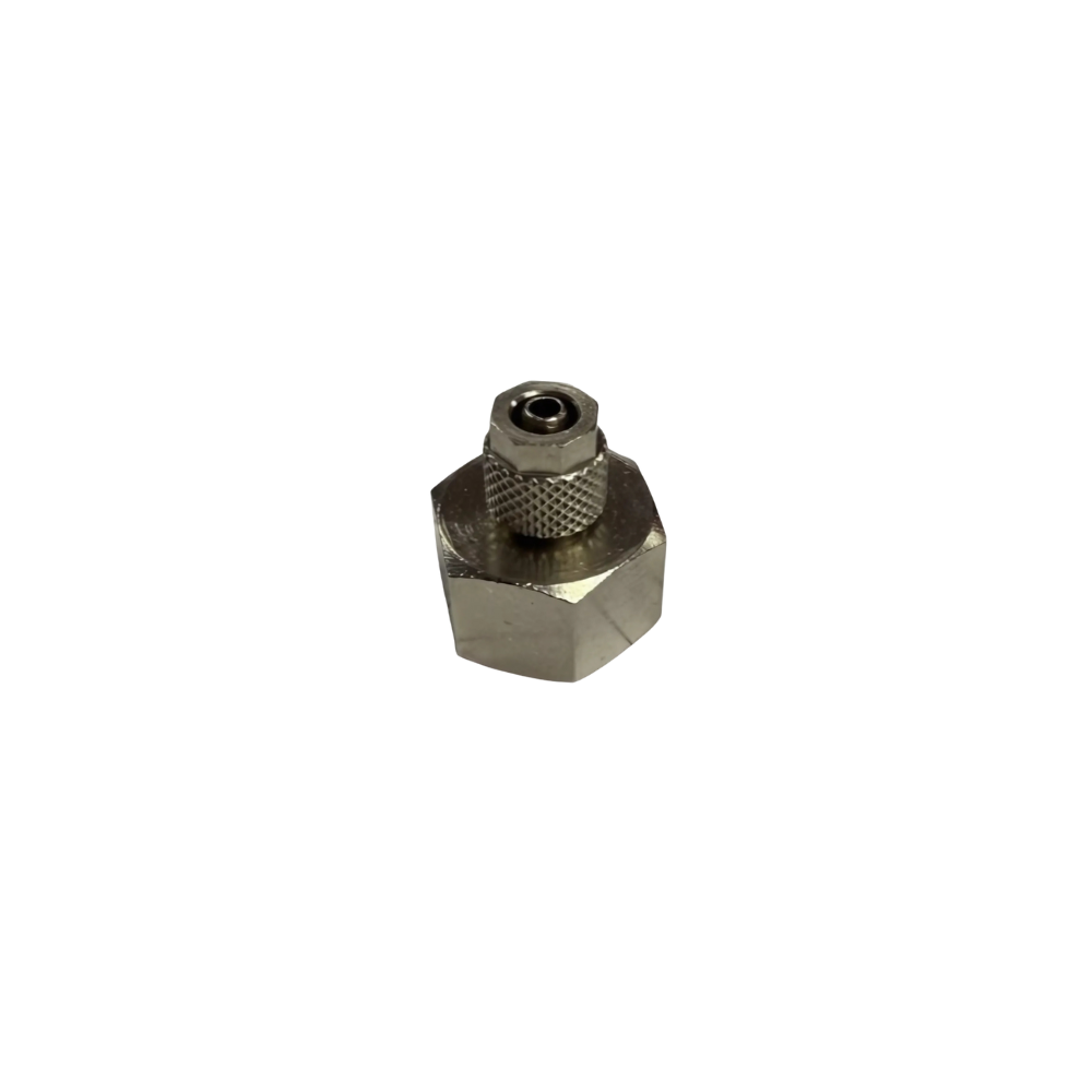 Silver Nickel Female Threaded Adaptor Fitting on a white background