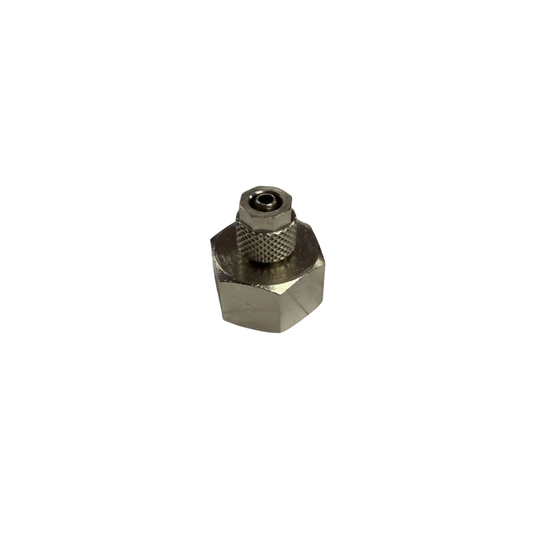 Silver Nickel Female Threaded Adaptor Fitting on a white background